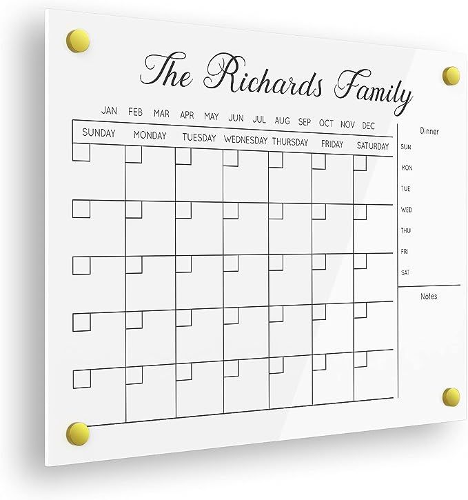 Personalized Dry Erase Calendar for Wall, Acrylic Calendar - Glass Alternative - Shatterproof, La... | Amazon (US)