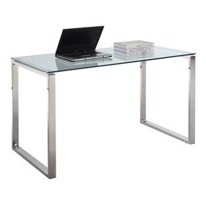 Chintaly Imports 51.2" Large Contemporary Glass Top Desk in Clear and Polished | Homesquare