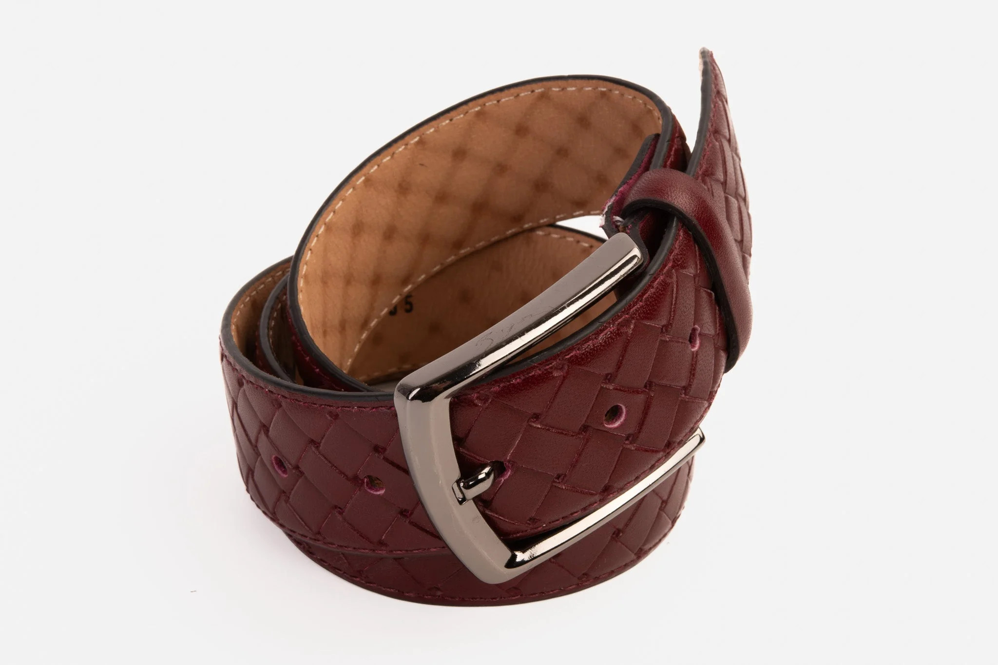 The Turan Burgundy Woven Leather Belt | Shop Simon