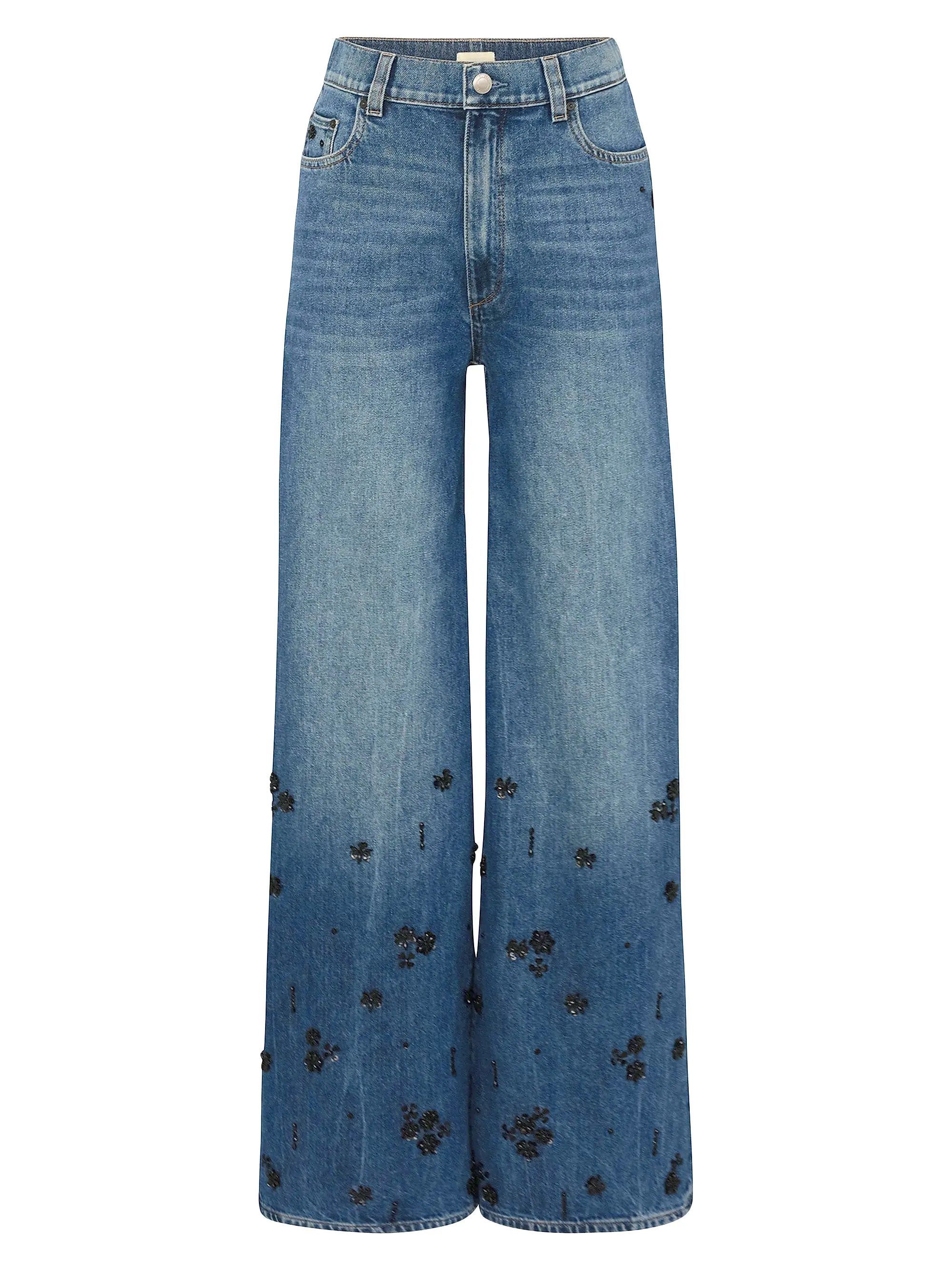Hepburn Wide Leg High Rise Embellished Jeans | Saks Fifth Avenue