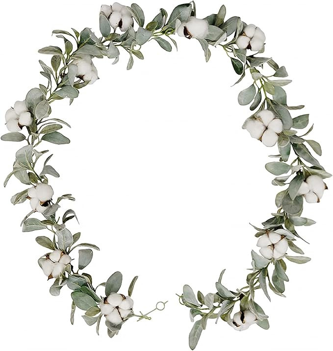 Rinlong 6ft Artificial Lambs Ear Greenery Garland Fake Cotton Eucalyptus Hanging Leaves Farmhouse... | Amazon (US)