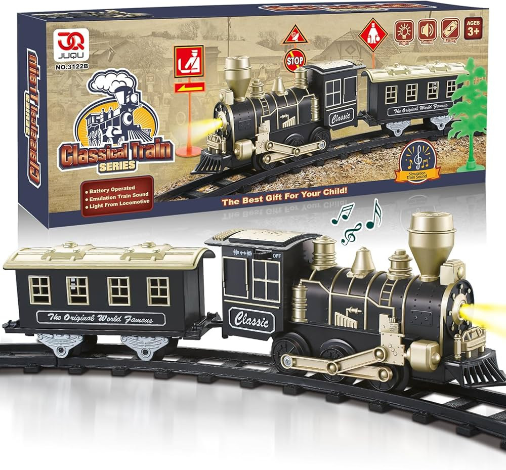 JUQU Train Set - Electric Train Toys w/Lights & Sounds (ON/Off), Toddler Train Sets for Boys, Toy... | Amazon (US)