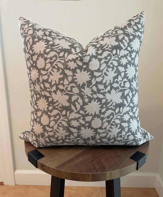 Gray floral Designer hand blocked pillow cover | grey floral | | Etsy (US)