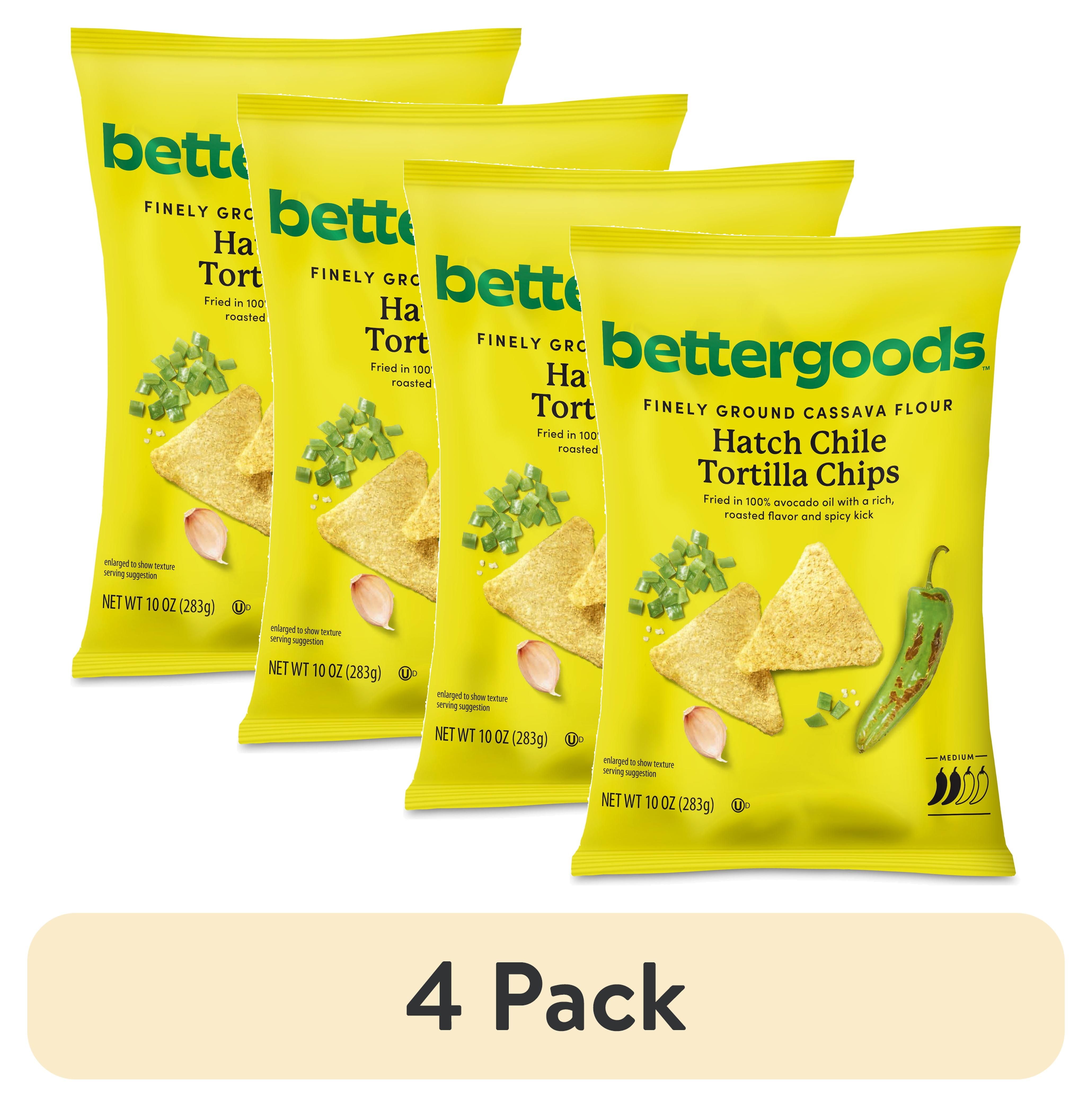 (4 pack) bettergoods Finely Ground Cassava Flour Hatch Chile Tortilla Chips, 10 oz | Walmart (US)