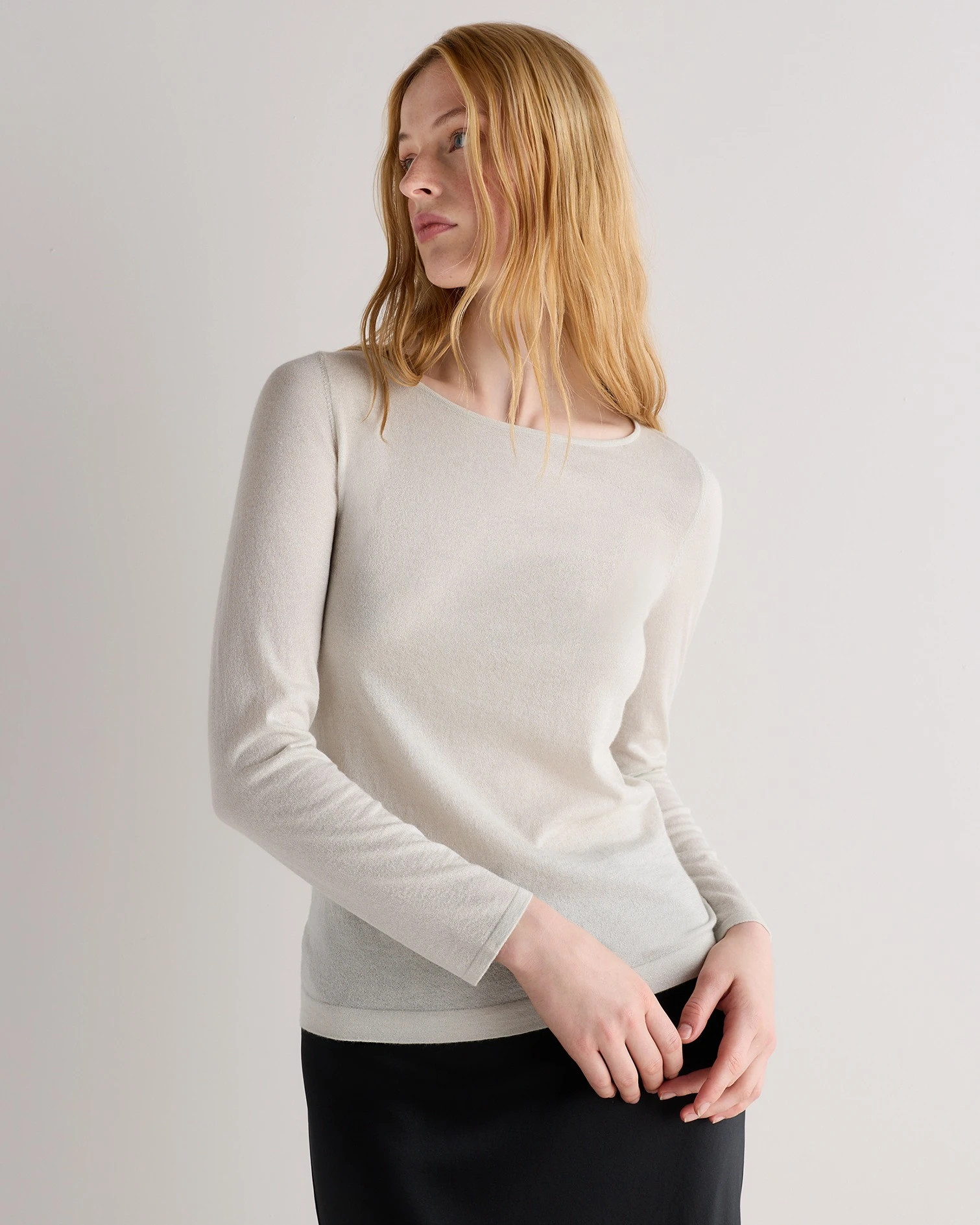 Quince | Women's Cashmere Silk Sparkle Wide Neck Sweater in Noir Luster, Size Medium | Quince
