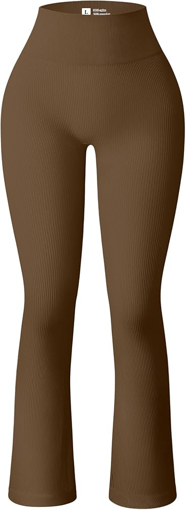 OYS Women's High Waist Ribbed Tummy Control Wide Leg Yoga Flare Leggings | Amazon (US)