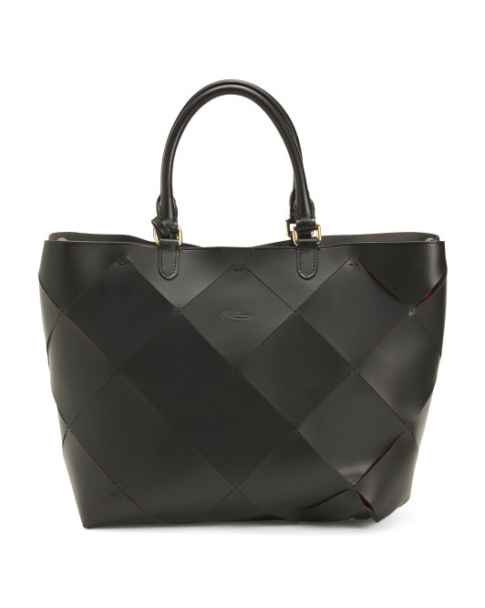 Made In Italy Leather Contrast Lining Laser Cut Tote | TJ Maxx