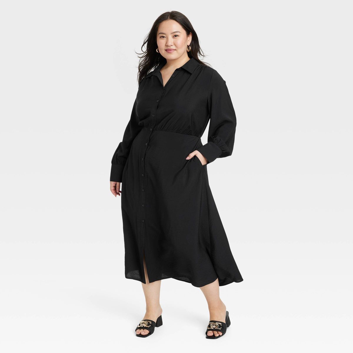 Women's Long Sleeve Collared Midi Crepe Shirtdress - A New Day™ | Target
