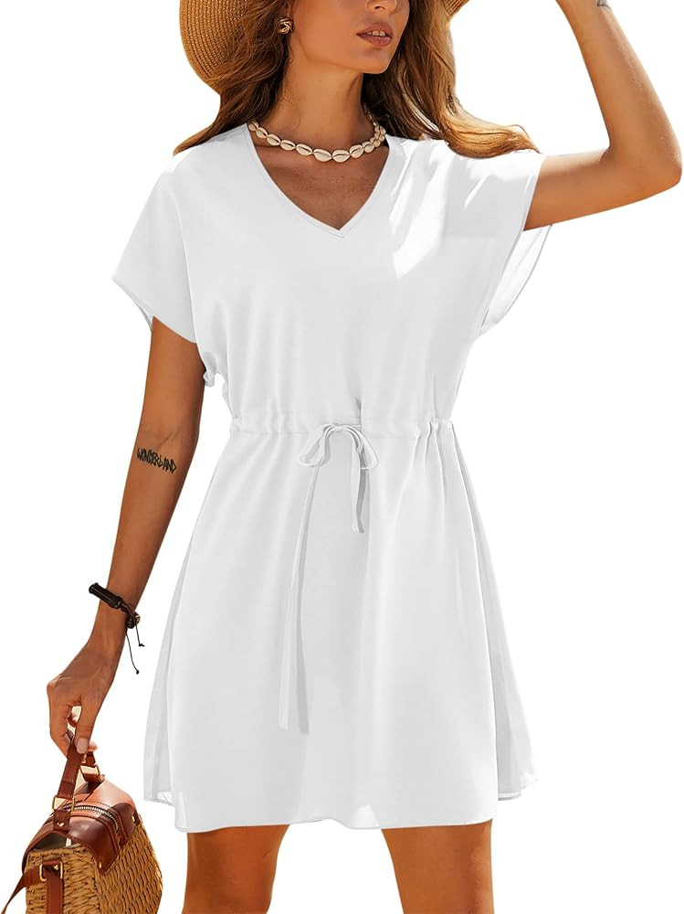 Ekouaer Women's Cover Ups Casual Swimsuit Coverups Flowy Tie Waist Beach Cover Up Dress | Amazon (US)