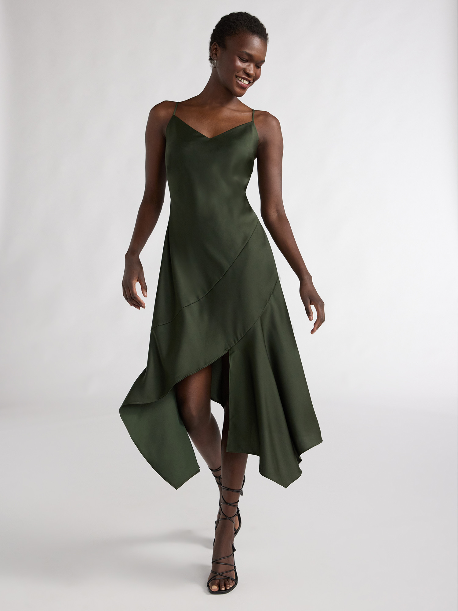 Scoop Women’s Asymmetrical Bias Satin Slip Dress with Spaghetti Straps, Sizes XS-XXL | Walmart (US)