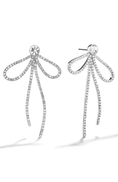 BaubleBar Madeline Crystal Bow Drop Earrings in Silver at Nordstrom | Nordstrom