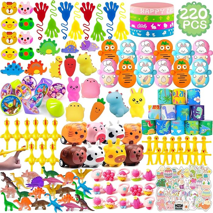 220 Pcs Easter Egg Fillers, Kids Party Favors, Small Toys Easter Basket Stuffers Goodie Bag Treat... | Amazon (US)