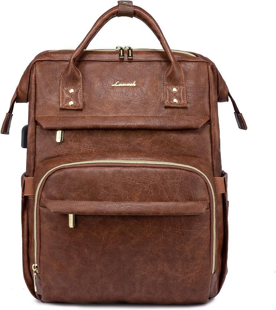 LOVEVOOK Leather Laptop Backpacks for Women 15.6 inch,Travel Backpack Purse Nurse Teacher Backpac... | Amazon (US)