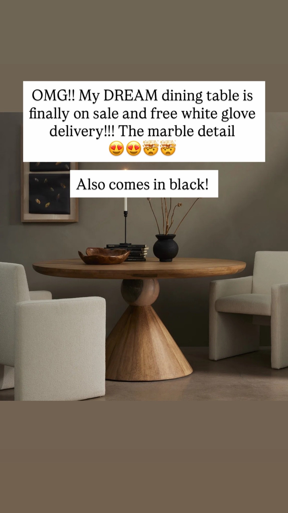 OMG!! My DREAM dining table is finally on sale and free white glove delivery!!! The marble detail
😍😍🤯🤯

Also comes in black!
