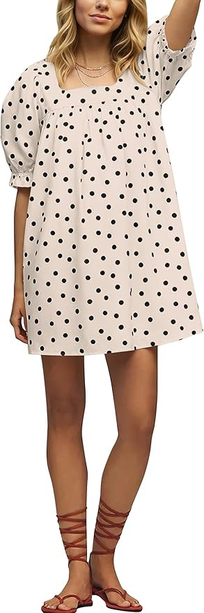 Women’s Polka Dot Mini Dress Summer Cute Puff Short Sleeve Short Dresses Causal Loose Square Ne... | Amazon (US)