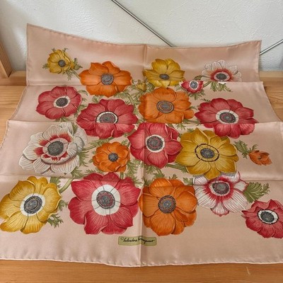 Salvatore Ferragamo Silk Mini Scarf Floral Anemone Pink 42×42cm | eBay US