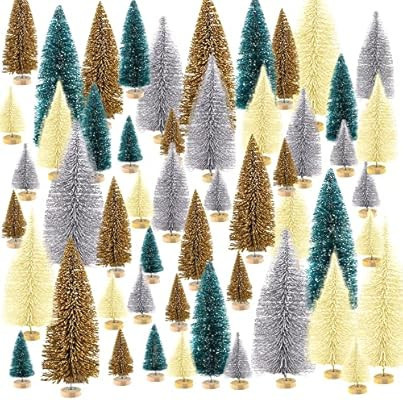 Rcanedny 48 Pieces Christmas Mini Sisal Trees Miniature Pine Trees Artificial Sisal Bottle Brush Tre | Amazon (US)