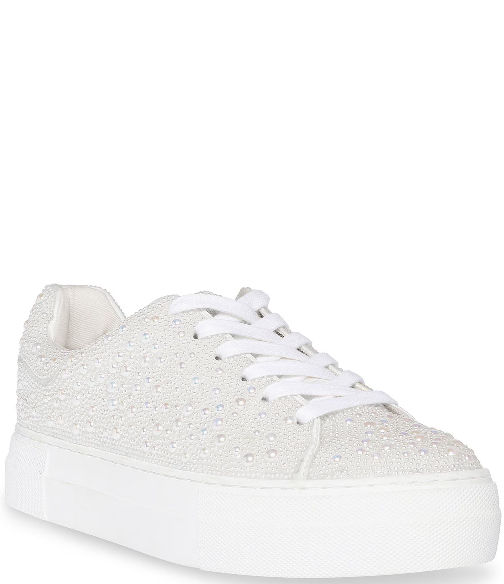 Blue by Betsey Johnson Sidny Bridal Pearl Embellished Platform Lace-Up Sneakers | Dillard's