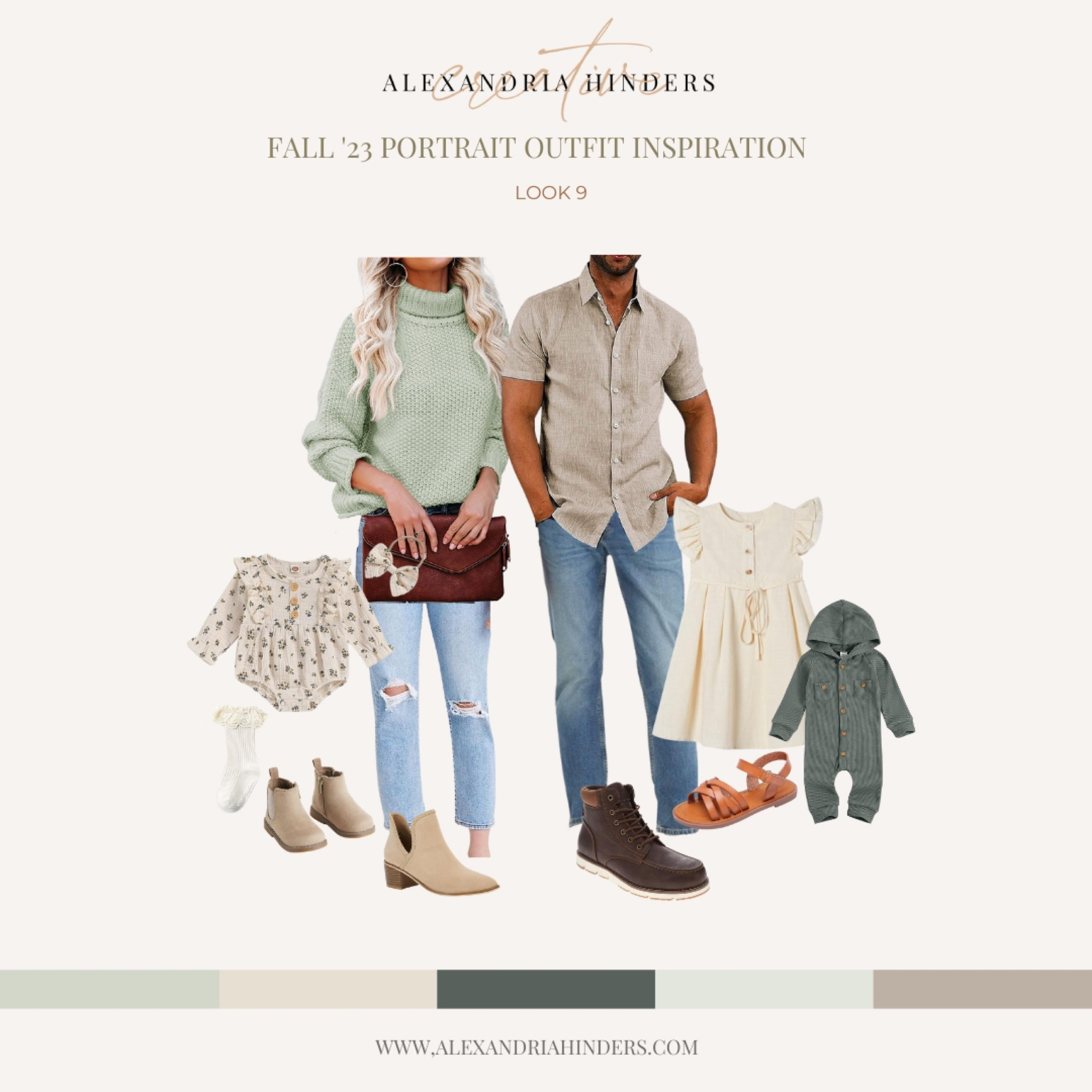 Thinking of a softer side to fall? 🍂 Dive into oversized sweaters and breezy linens. Mom's rocking a comfy, oversized sweater while dad keeps it chill in a linen shirt. Our littlest ones? Adorable in rompers. And for our older girls, a graceful linen dress is the way to go. We're loving these neutral tones sprinkled with hints of mint and sage. Perfect for a casual, laid-back family photoshoot.#SoftFallFashion #BreezyAutumn #FamilyStyleInspo