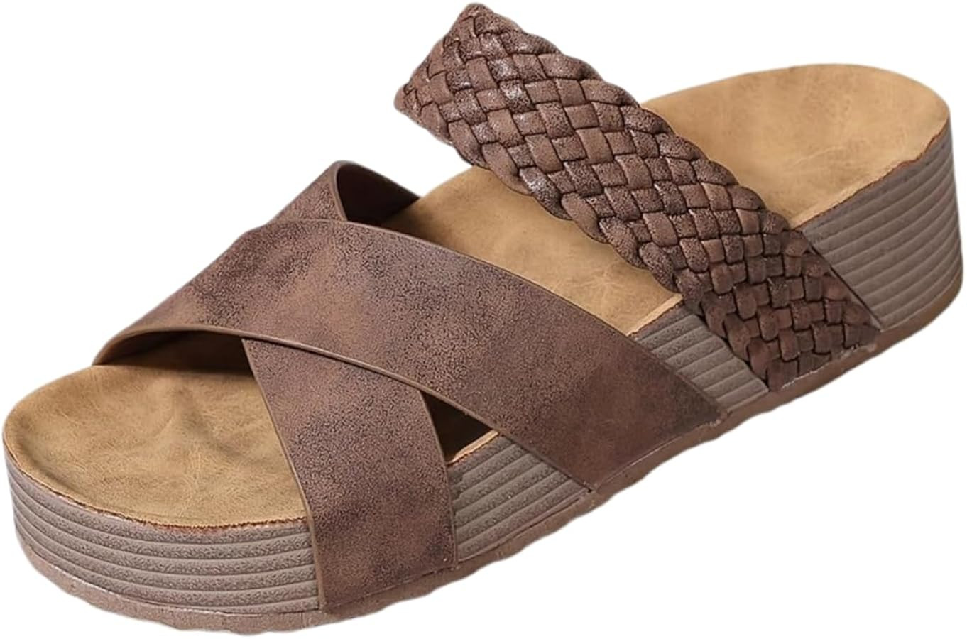 Women's Big Size Summer Braided Slide Sandals - Thick Sole Platform, Cross-Strap Open-Toe Design,... | Amazon (US)