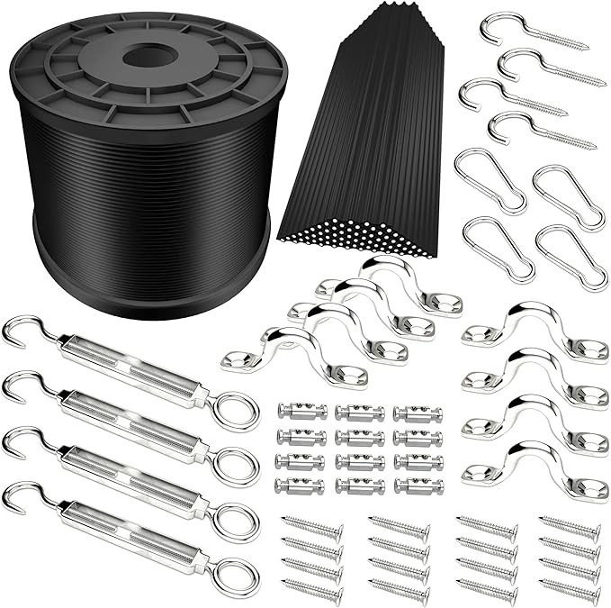 YQL Outdoor Lights Hanging Kit,Globe String Lights Suspension Kit,164ft Black Vinyl-Coated 304 St... | Amazon (US)