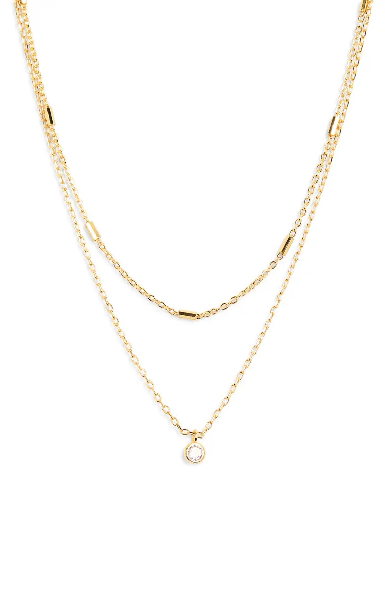 Cubic Zirconia Pendant & Station Chain Layered Necklace | Nordstrom Rack