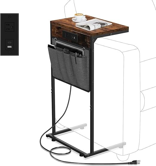 C Shaped End Table with Charging Station, Small Side Table with Storage Bag for Couch and Recline... | Amazon (US)