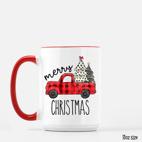 Merry Christmas Mug  Buffalo Plaid Truck  Cute Christmas | Etsy | Etsy (US)