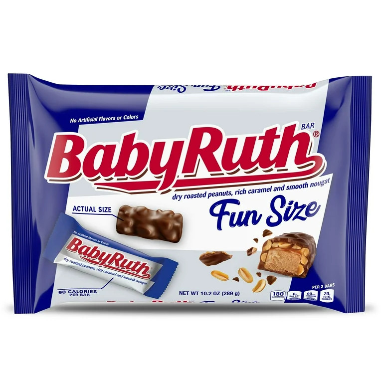 Baby Ruth, Chocolatey, Peanut, Caramel, Nougat, Fun Size Candy Bars, 10.2 oz - Walmart.com | Walmart (US)