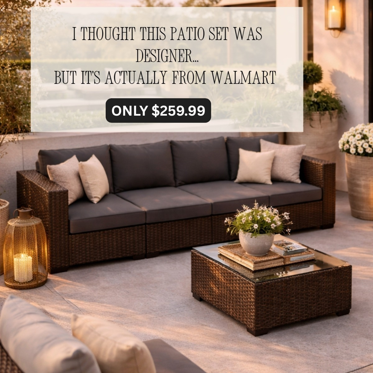 This patio furniture set looks like something from a designer showroom, but it’s actually from Walmart! High-end look for less—cozy, elevated, and so easy to transform your outdoor space. Linked below for you!🫶 

 #LTKHome #LTKSaleAlert