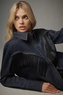 Let Me Be Fringe Denim Buttondown Shirt | Anthropologie (US)