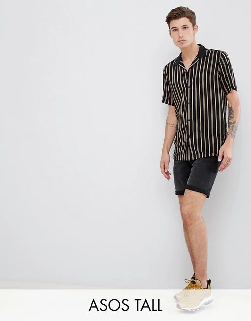 ASOS DESIGN Tall regular fit stripe shirt with revere collar in black | ASOS US