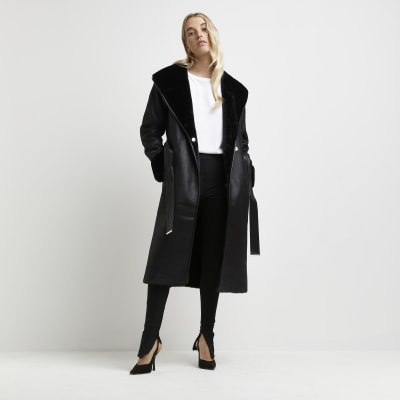 Black belted trench coat | River Island (UK & IE)