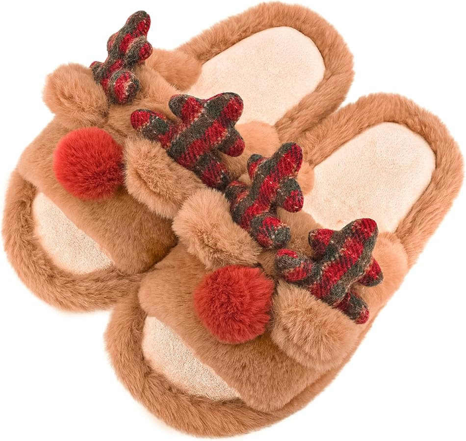 Amazon.com | XIXITIAO Christmas Slippers,Reindeer Slippers for Women and Men,Cozy Memory Foam Sli... | Amazon (US)