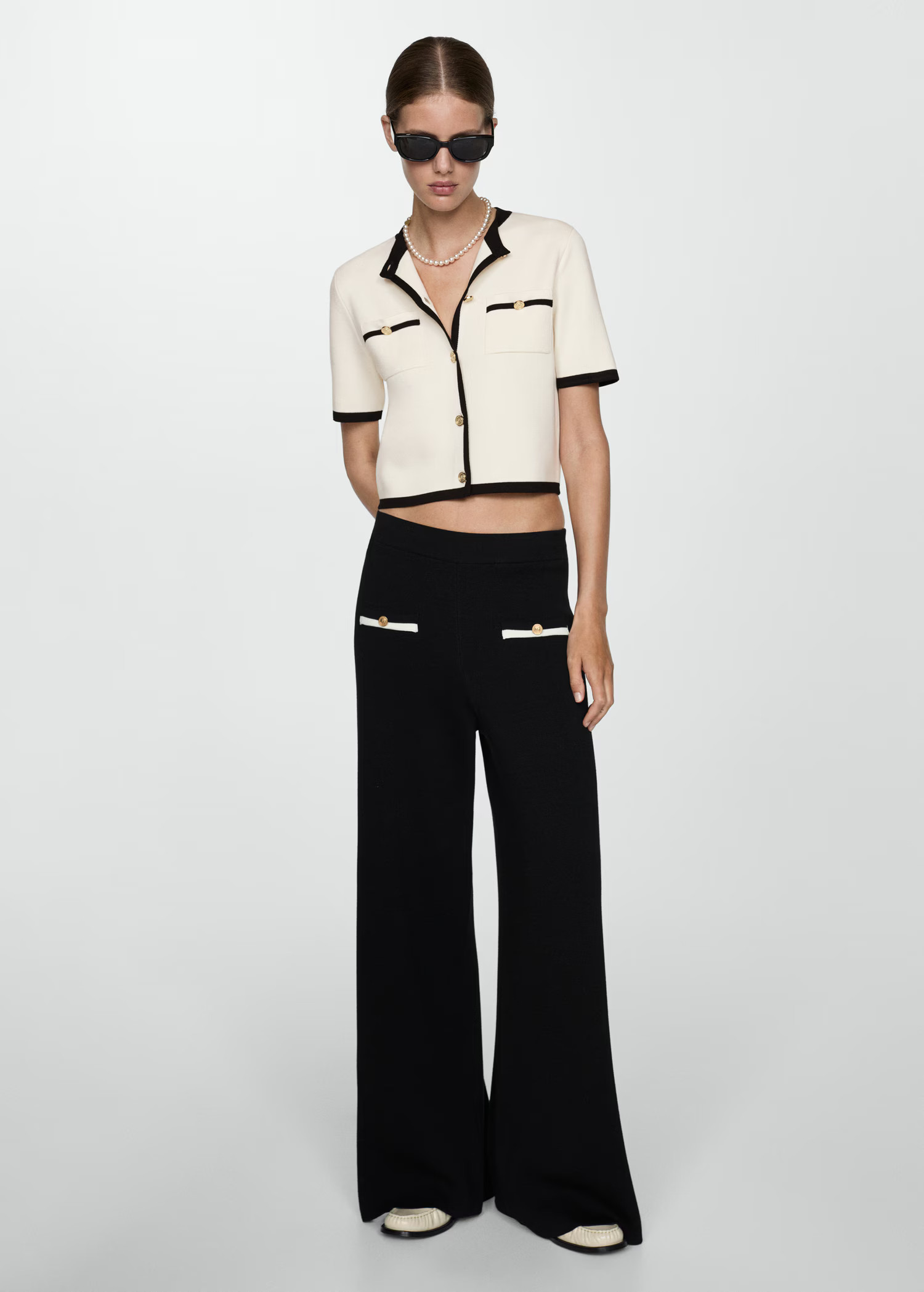 Short-sleeved cardigan with contrasting trims - Woman | MANGO United Kingdom | MANGO (UK)