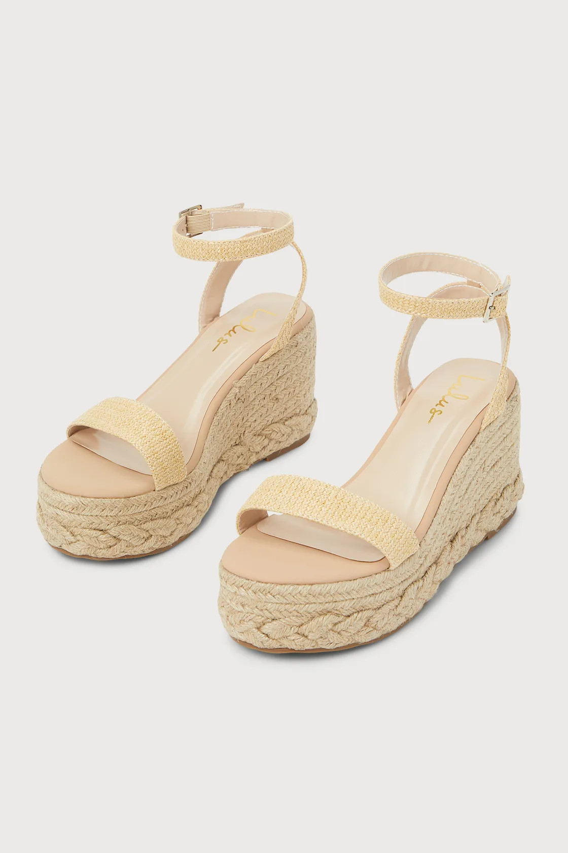 Cesilie Natural Woven Ankle Strap Platform Espadrille Wedges | Lulus (US)