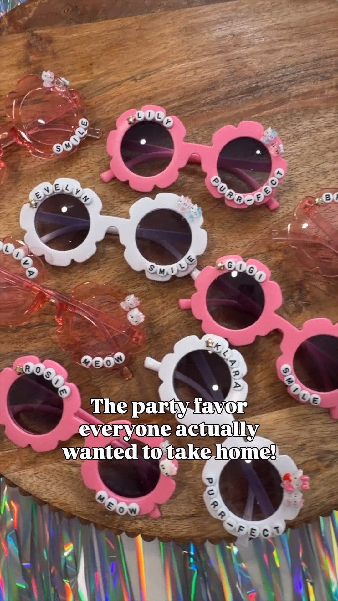 🎀 These DIY beaded sunglasses were the BIGGEST hit at my daughter’s Hello Kitty birthday party! 😍✨

I started with a pair of inexpensive sunglasses, added colorful beads with jewelry glue, and finished them off with the cutest Hello Kitty charms for the perfect party favor! 💖🎉

The best part? They were so quick, easy, and fun to make. You could even set up a DIY sunglasses station and let guests create their own at the party! 🕶️🌈

Save this idea for your next birthday party, playdate, or summer celebration ☀️ and share it with a friend who loves a good DIY!

#LTKKids #LTKFamily #PartyIdeas #BirthdayPartyDIY #HelloKittyParty #PartyFavors #SummerCrafts #KidsActivitie

#LTKmomlife #LTKKids #LTKdayinmylife