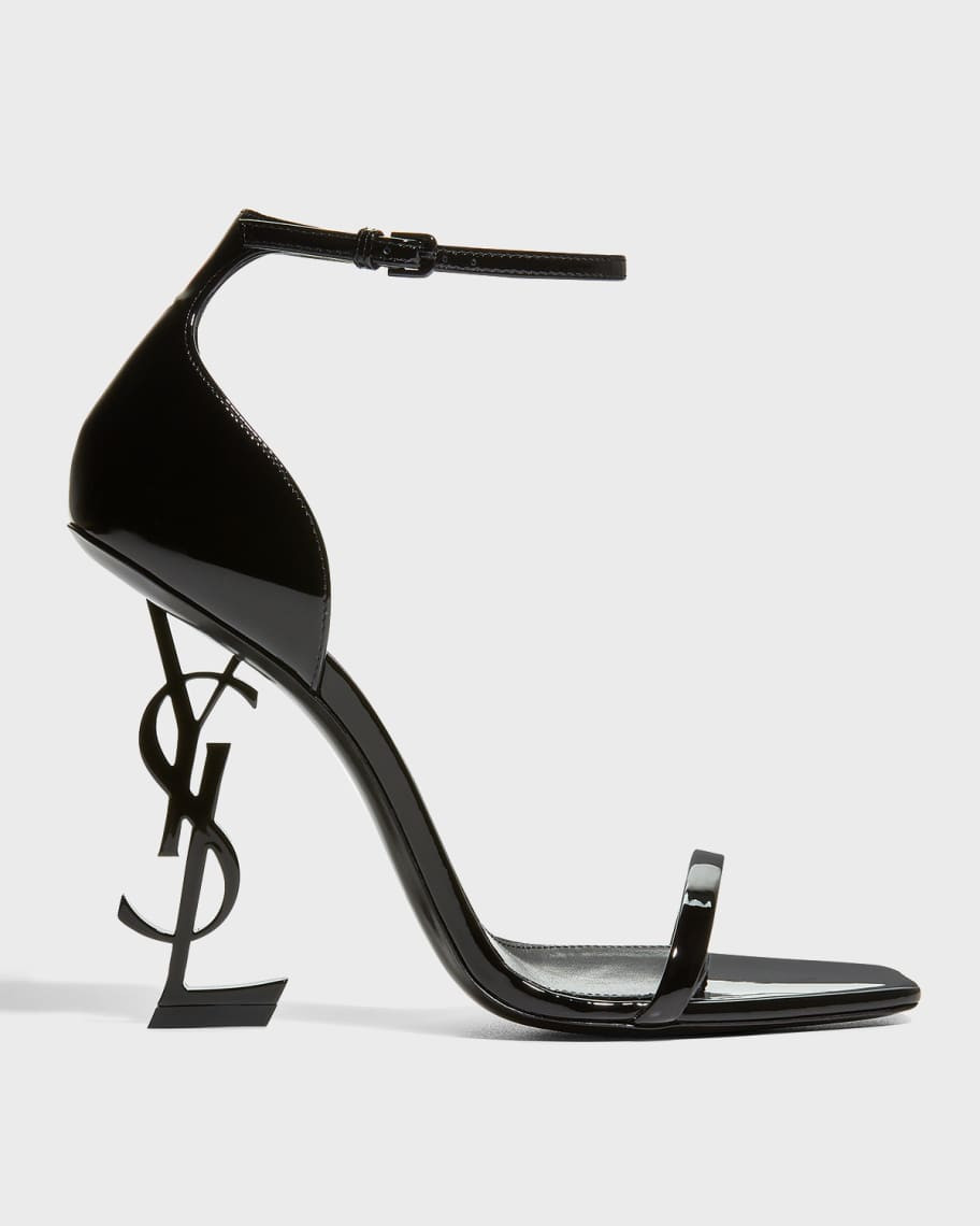Saint Laurent Opyum YSL Logo-Heel Sandals with Black Hardware | Neiman Marcus