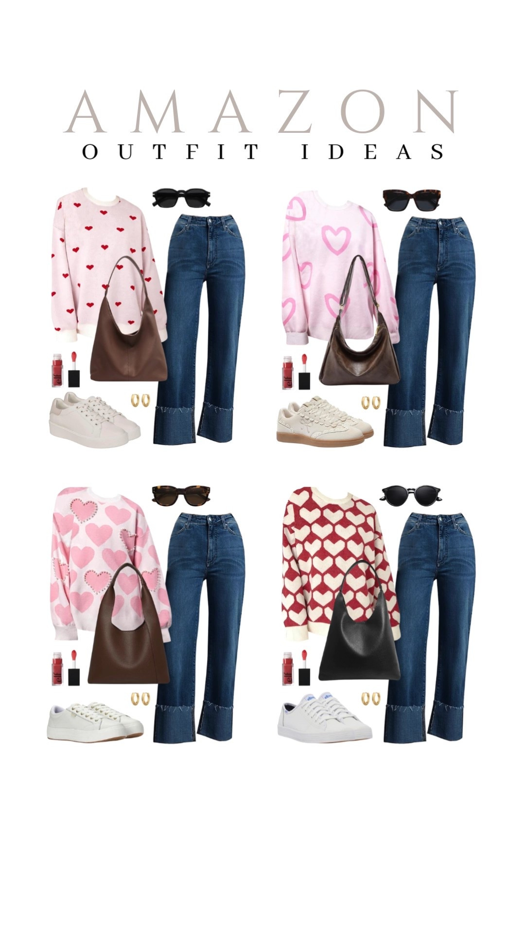 These pink heart sweaters, blue jeans, and white sneakers are easy and cute for Valentine’s Day or everyday wear.
valentine's sweater, slouchy tote bag, white sneakers, chunky hoop earrings, elf lip oil, winter to spring style, viral style, casual outfit idea, running errands, winter to spring style, comfy shoes, trendy look, capsule wardrobe, amazon finds, affordable style, transitional outfit idea

#LTKBeauty #LTKU #LTKSeasonal