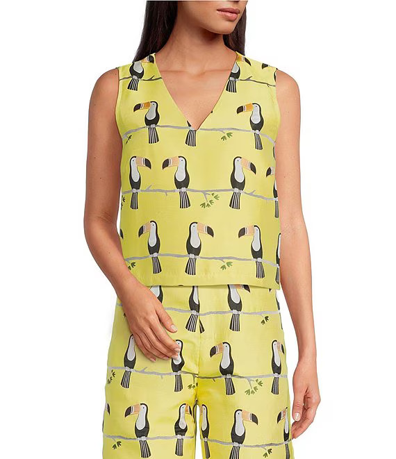 Le V Mod Toucan Print V-Neckline Sleeveless Coordinating Top | Dillard's