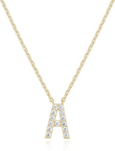 PAVOI 14K White Gold Plated Cubic Zirconia Initial Necklace | Letter Dainty Necklaces for Women | Amazon (US)