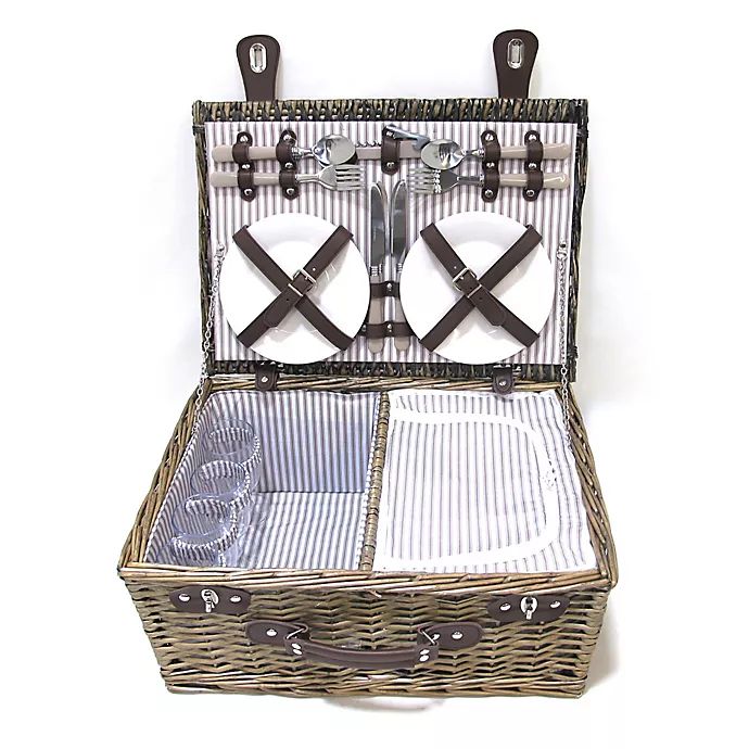 Bee & Willow™ Home Picnic Basket with 4 Place Settings in Grey | Bed Bath & Beyond