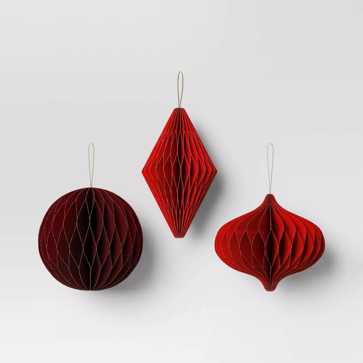 3pc Paper Honeycomb Ornament Christmas Figurine Set - Wondershop™ Red | Target