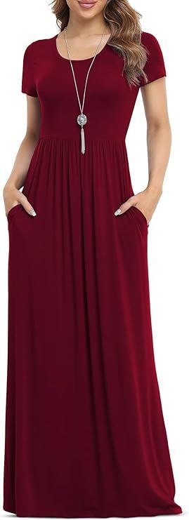 VIISHOW Women's Short Sleeve Loose Plain Maxi Dresses Casual Long Dresses with Pockets | Amazon (US)