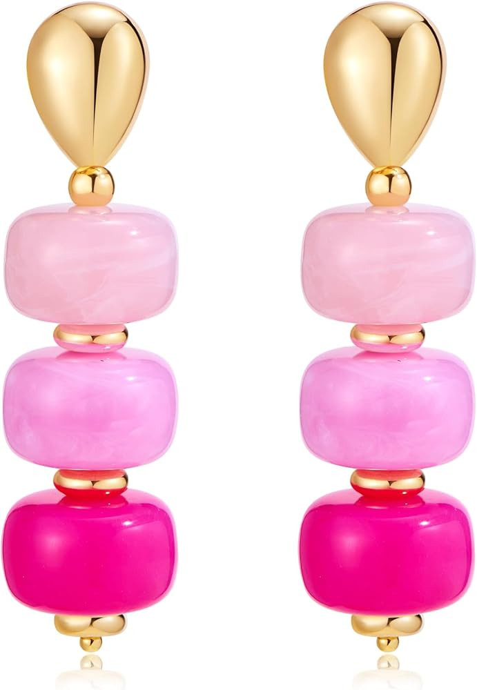 Chunky Acrylic Bead Earrings for Women, Colorful Statement Drop Dangle Earrings, Gold Tone Fashion Jewelry for Vacation, Resort, Beach, Party & Sum | Amazon (US)