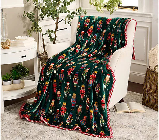 Kringle Express 60x80 Holiday Printed Throw with Border - QVC.com | QVC