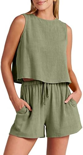 ANRABESS Women’s Summer 2 Piece Outfits Shorts Sets Sleeveless Crop Top Tank and High Waisted S... | Amazon (US)