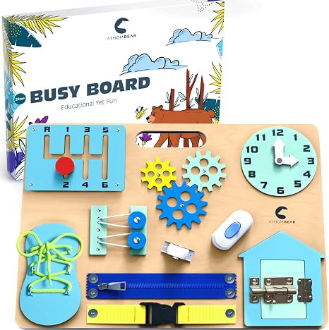 Busy Board for Toddlers 1 2 3 4, Montessori Activity Board with 10 Learning Activities, Toddler G... | Amazon (US)