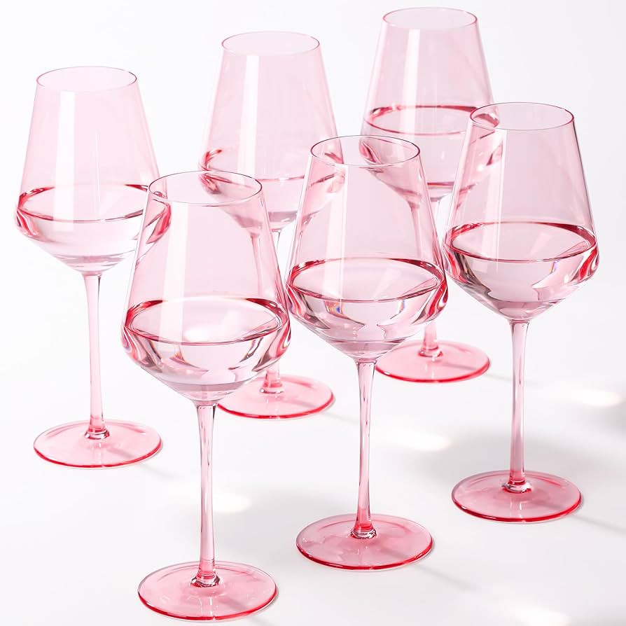 Pink Wine Glasses Set of 6, Handblown Colored Wine Glasse,Pink Coloful Glassware,17OZ for Red or ... | Amazon (US)