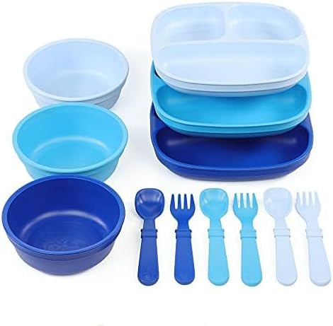 Re-Play 3 Divided Toddler Plates, 3 Utensils Set and 3 Wide Base Bowls - Dishwasher and Microwave... | Amazon (US)
